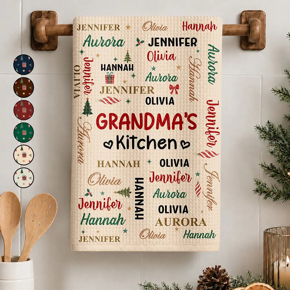 Christmas,Custom Text,Gift For Grandma,Gifts For Her,Happy - Christmas Gift For Grandma Nana - Personalized Kids Names Kitchen Towel