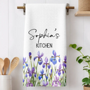 Gift For Wife, Gift For Mother, Gift For Grandma, Happy - Mom Grandma Kitchen Watercolor Birth Flower - Personalized Kitchen Towel