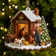 Farm, Gift For Yourself, Christmas, Gift For Women, Gift For Men, Happy - 3D Effect Christmas Horse Farm - Personalized Custom Shaped Wooden Ornament