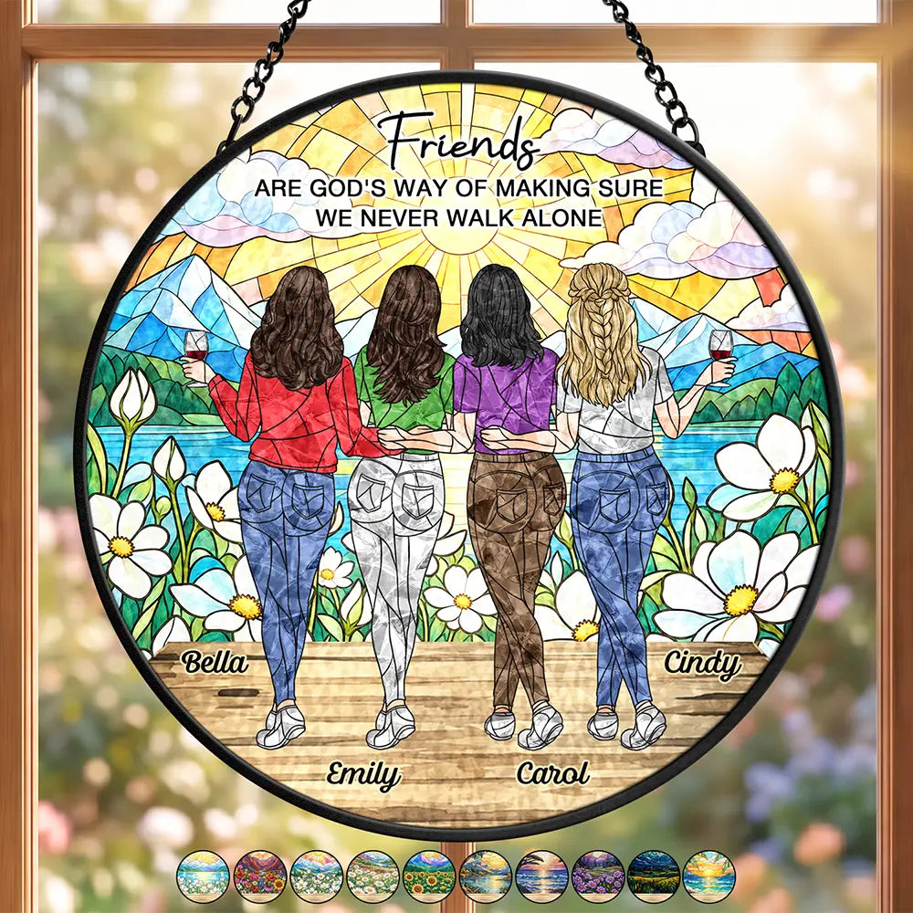 Bestie Gift - Personalized A True Friendship Is A Journey Stained Glass Window Hanging Suncatcher