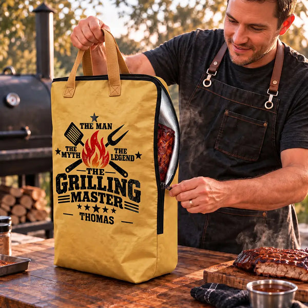 Grilling Master, BBQ Grilling Gift For Dad, Husband, Boyfriend - Personalized With Name BBQ Blanket