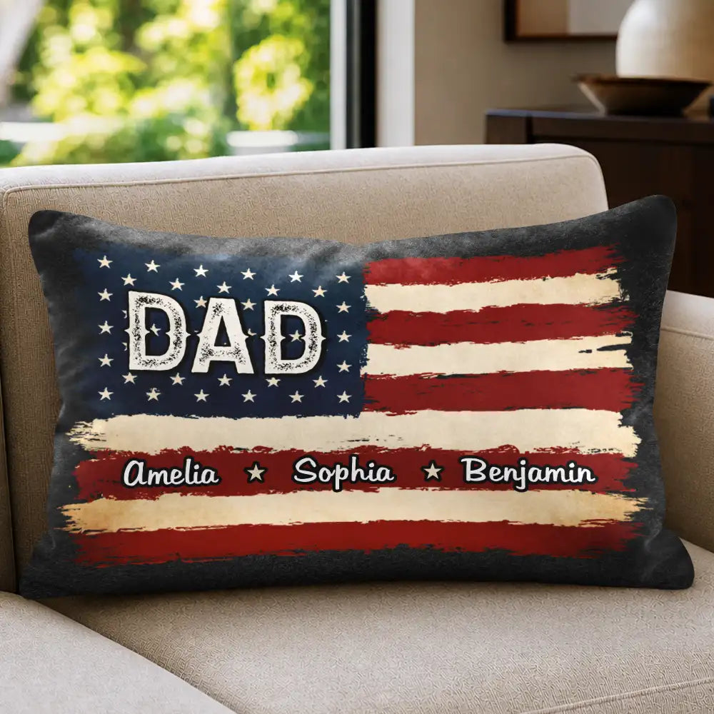 Gift For Father,Gift For Grandpa,Independence Day,Custom Text,Confident - Stars & Stripes US Flag American Dad Grandpa - Personalized Pillow