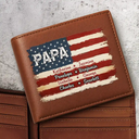 Gift For Father,America 250th,Confident,Custom Text - Stars & Stripes US Flag American Dad Grandpa - Personalized Leather Wallet