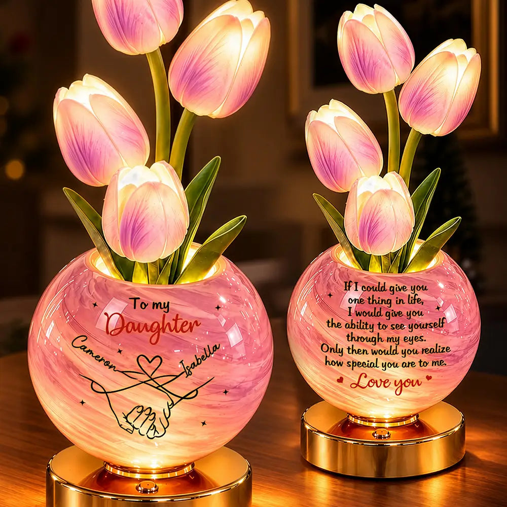 To My Daughter, Granddaughter Long Distance Christmas Home Decor Gift - Personalized Pinky Promise Tulip LED Night Light