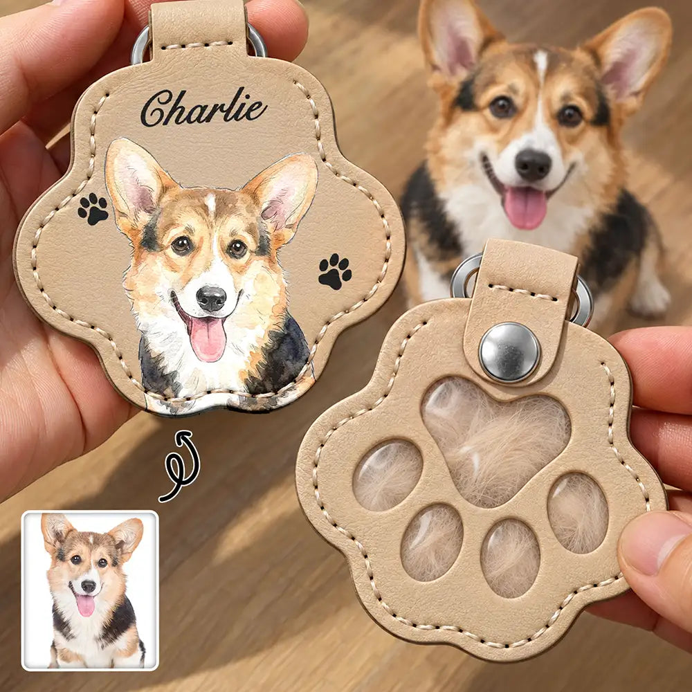 Art Design,Custom Photo,Memorial,Pet Lovers,Pet Memorial,Photo - Vivid Watercolor Art,Sentimental - Memorial Keepsake Gift For Pet Mom - Personalized Custom Photo Watercolor Portrait Pet Fur Keychain