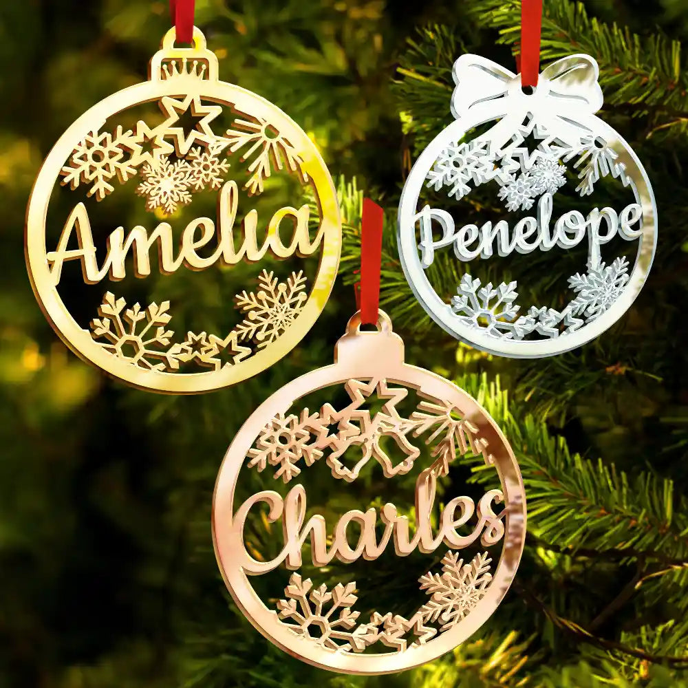 Family, Happy, Christmas, Gift For Bestie - Christmas Ornaments With Name - Personalized DIY Mirror Acrylic Ornament