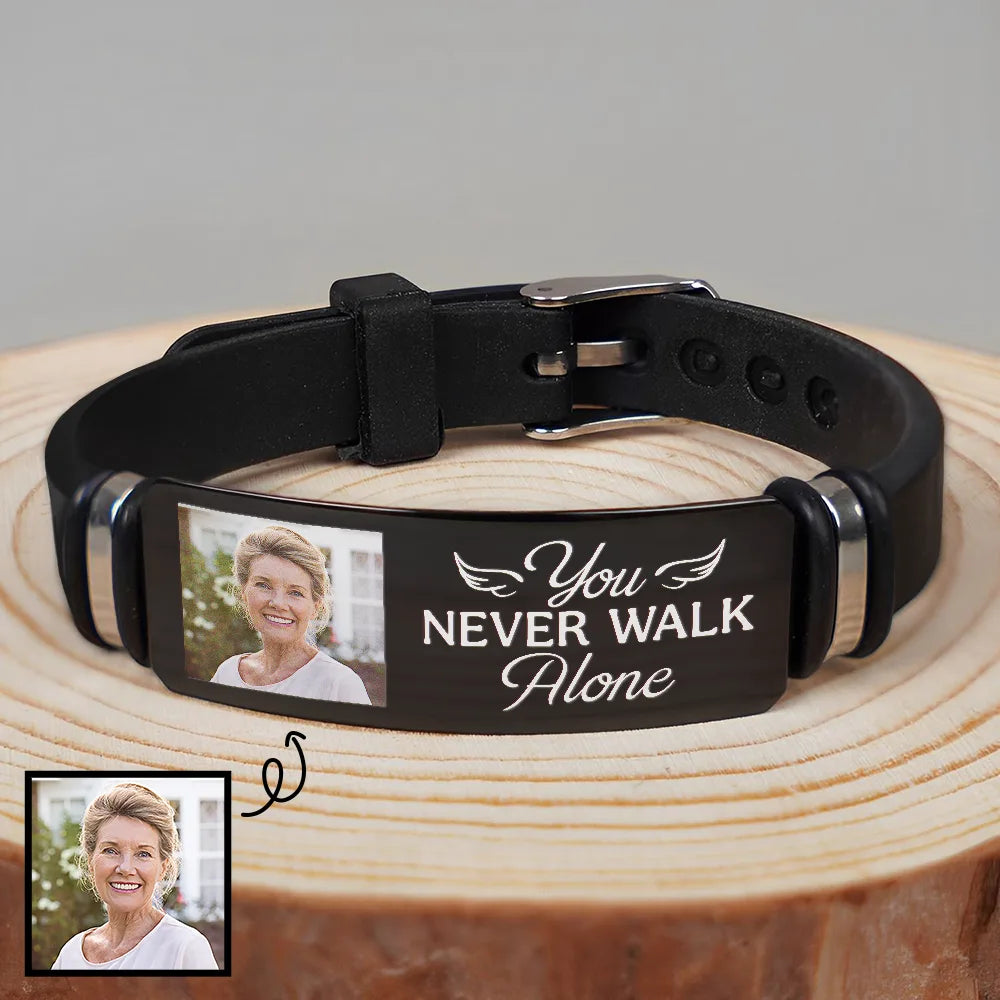 Custom Photo You Never Walk Alone Memorial - Personalised Engraved Bracelet