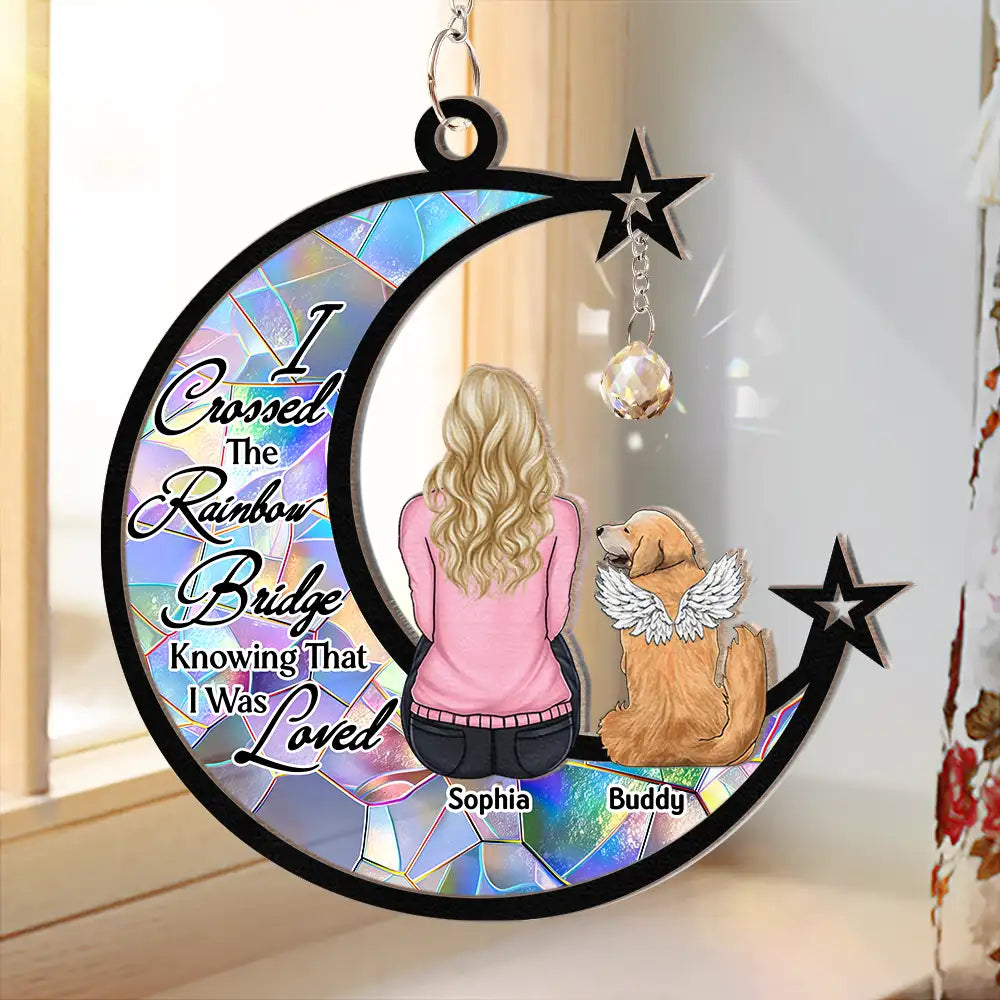 Pet Memorial Dog Cat At The Rainbow Bridge - Personalized Window Hanging Suncatcher Ornament