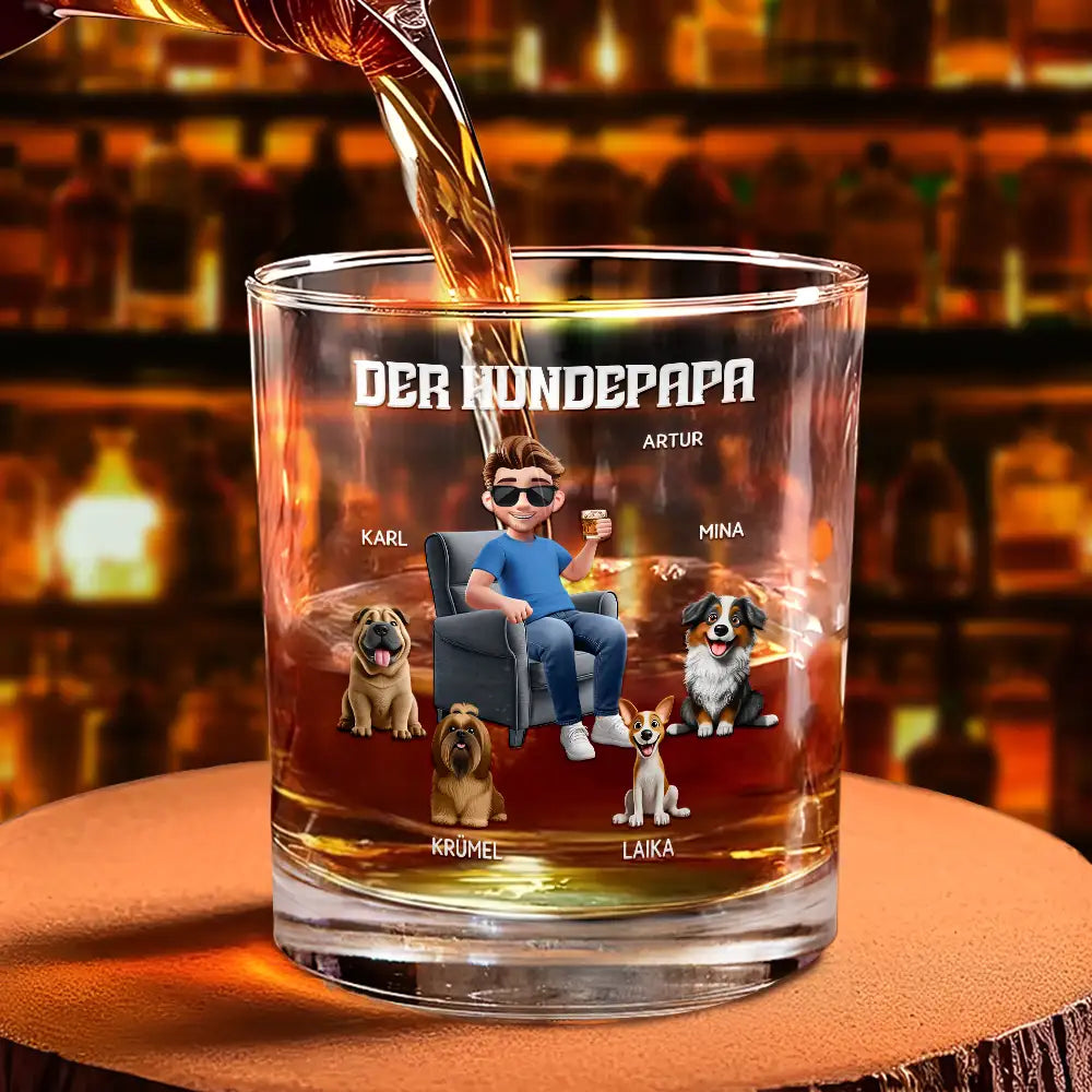 Dog Lovers,Dog Mom,Dog Dad,Happy,Non-Eng,German,Non-Eng,Vector - Der Hundepapa - Personalisiertes Whiskyglas