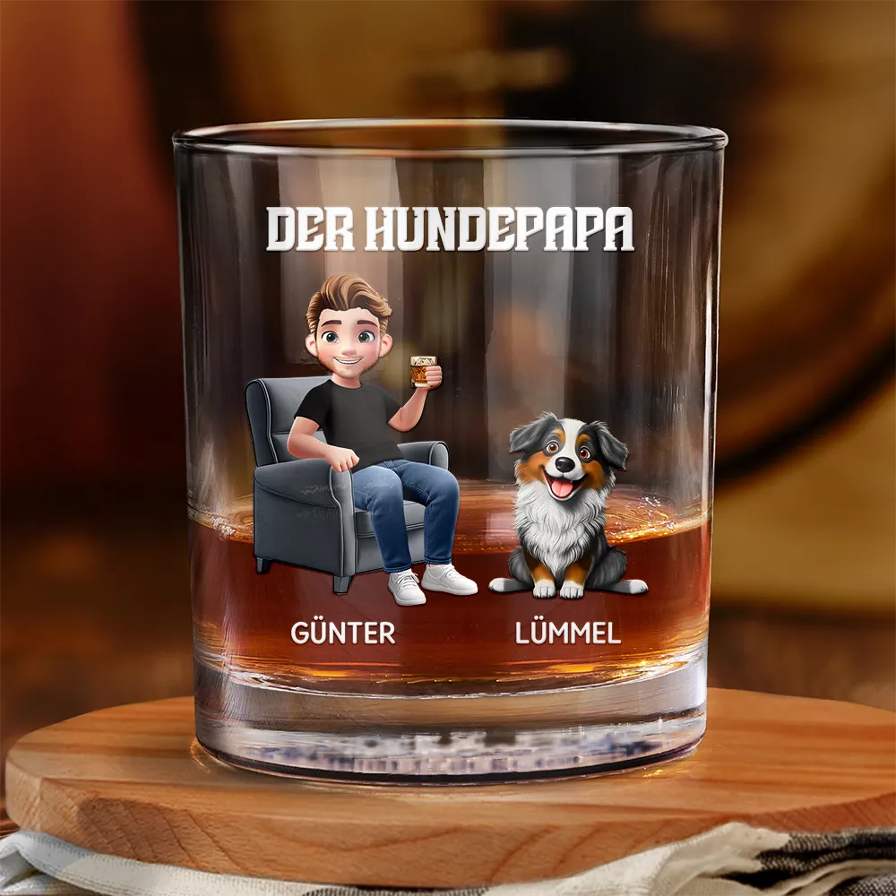 Dog Lovers,Dog Mom,Dog Dad,Happy,Non-Eng,German,Non-Eng,Vector - Der Hundepapa - Personalisiertes Whiskyglas