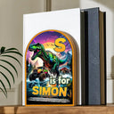 Happy,Gift For Kids - Dinosaur Big Trucks Kids - Personalized Wood Book Ends