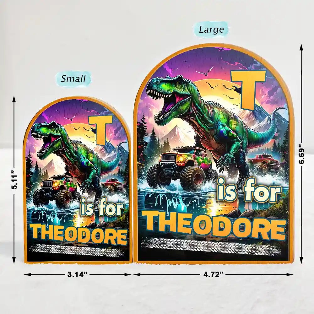 Dinosaur Big Trucks Kids - Personalized Wood Book Ends