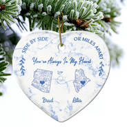 Christmas,Long Distance,Gift For Couples - Distance Give Us A Reason To Love Harder Toile US State - Personalized Heart Ceramic Ornament