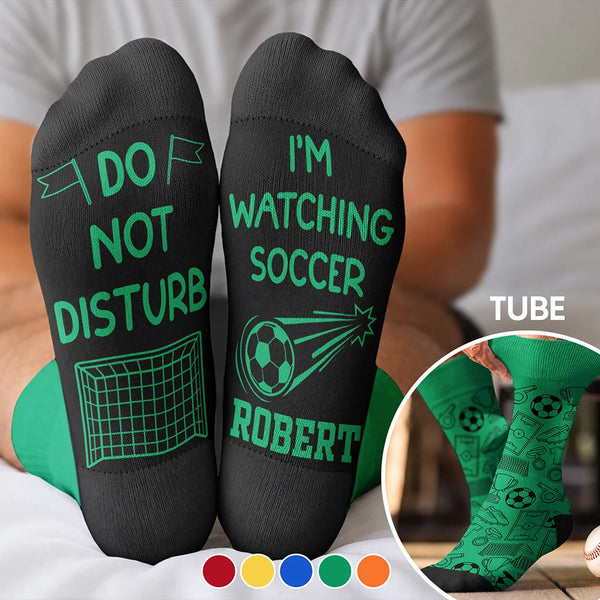 Football (Soccer), Gift For Yourself, Confident, Icon - Do Not Disturb I'm Watching Soccer Baseball Football Hockey - Personalized Crew Socks