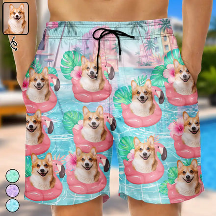 Custom Photo Dog Cat Kid Summer Poolside - Personalized Unisex Beach Shorts