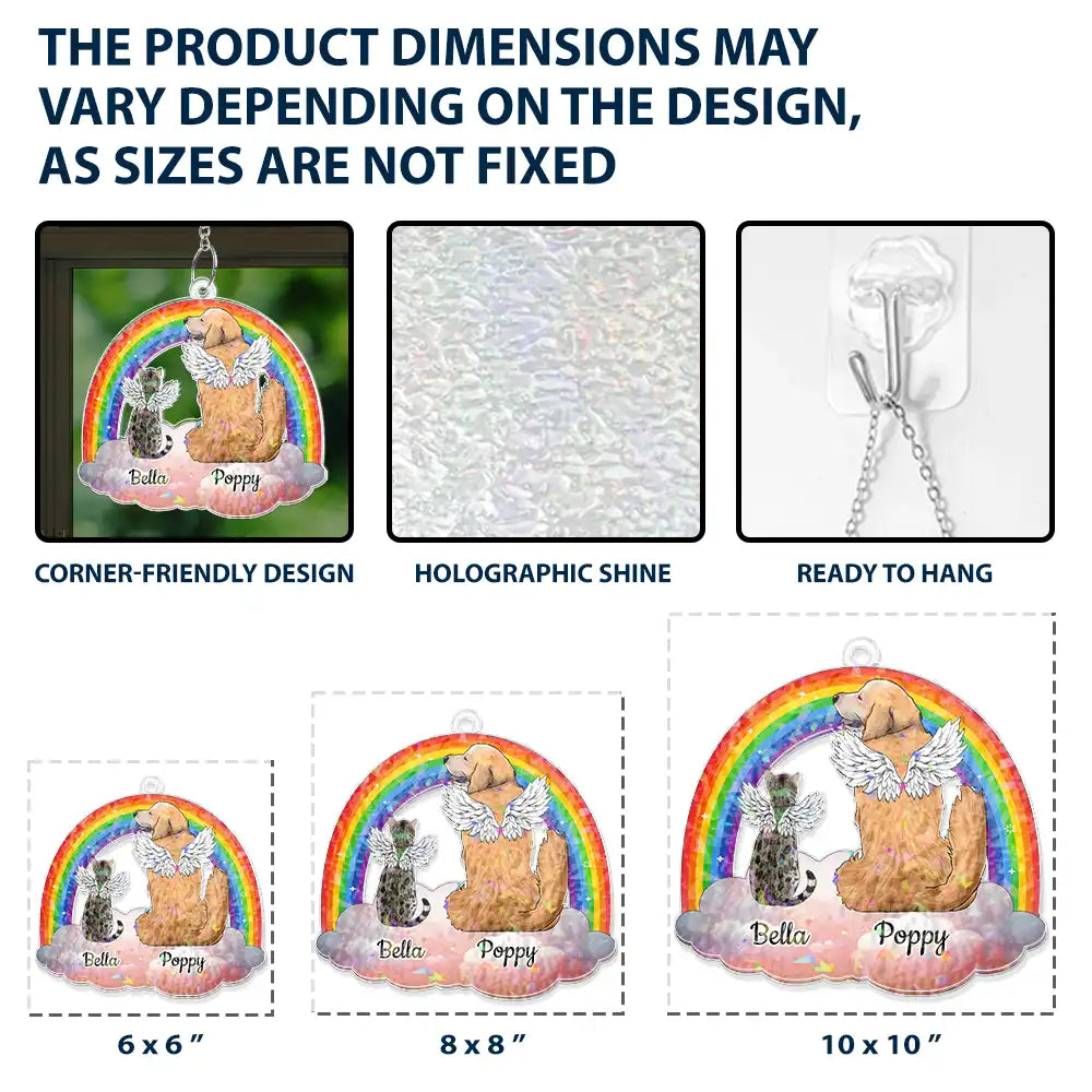 Love,Cat Lovers,Pet Lovers,Dog Lovers,Memorial - Dog Cat Sitting On The Cloud - Personalized Window Corner Suncatcher