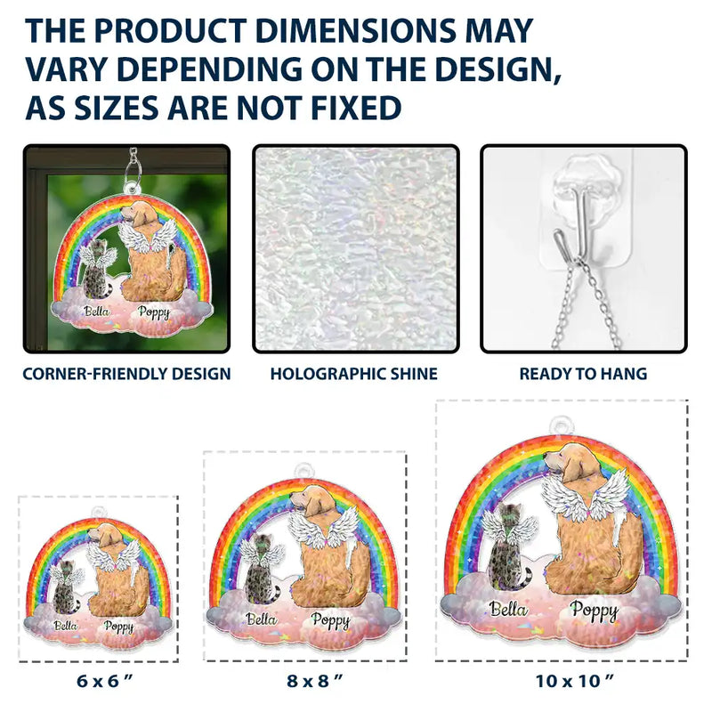 Love,Cat Lovers,Pet Lovers,Dog Lovers,Memorial - Dog Cat Sitting On The Cloud - Personalized Window Corner Suncatcher