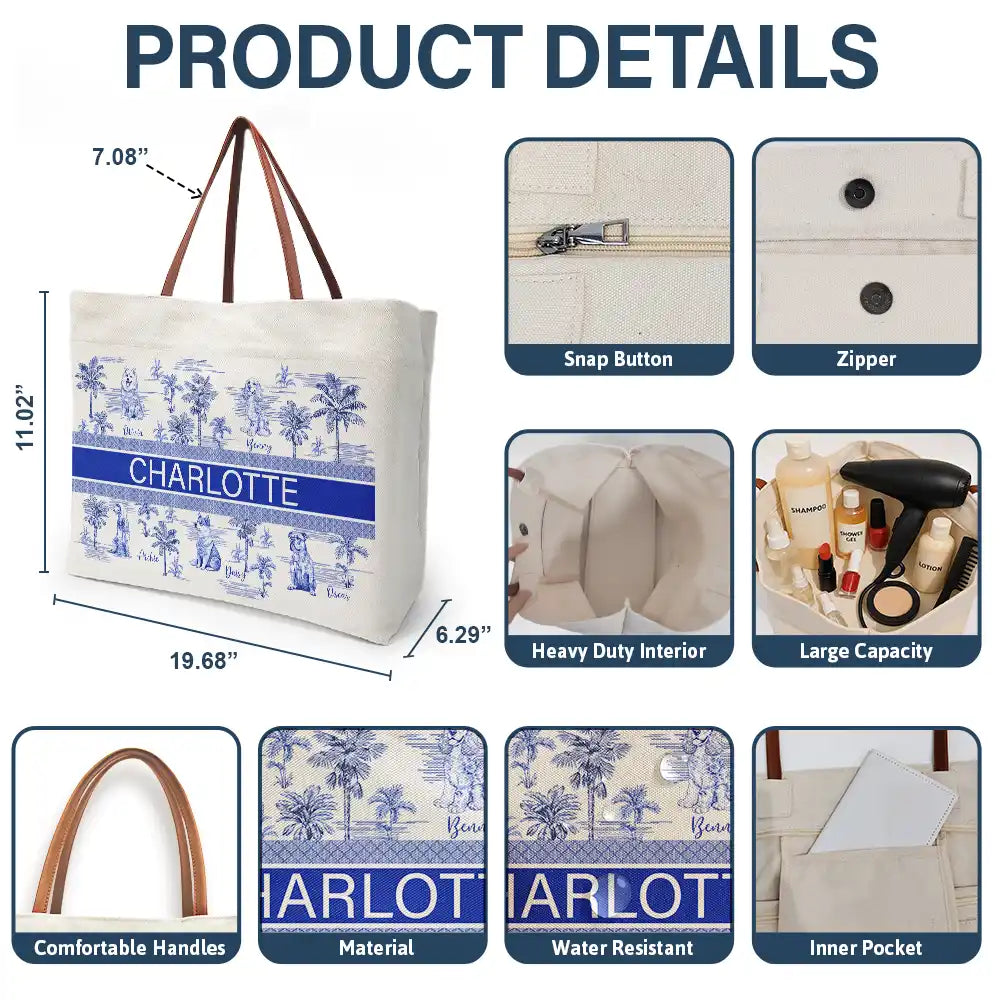 Dog Lovers,Dog Mom,Beach,Happy - Dog Mom Dog Lovers Toile De Joey Pattern - Personalized Leather Handle Tote Bag