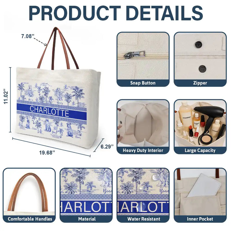 Dog Lovers,Dog Mom,Beach,Happy - Dog Mom Dog Lovers Toile De Joey Pattern - Personalized Leather Handle Tote Bag