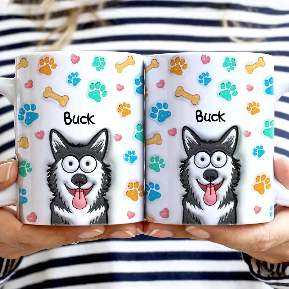 Dog Lovers, Dog Mom, Dog Dad, Cat Lovers, Cat Mom, Cat Dad, Pet Lovers, Pet Mom, Pet Dad, Happy - Dog Cat 3D Effect - 3D Inflated Effect Printed Mug, Personalized White Edge-to-Edge Mug