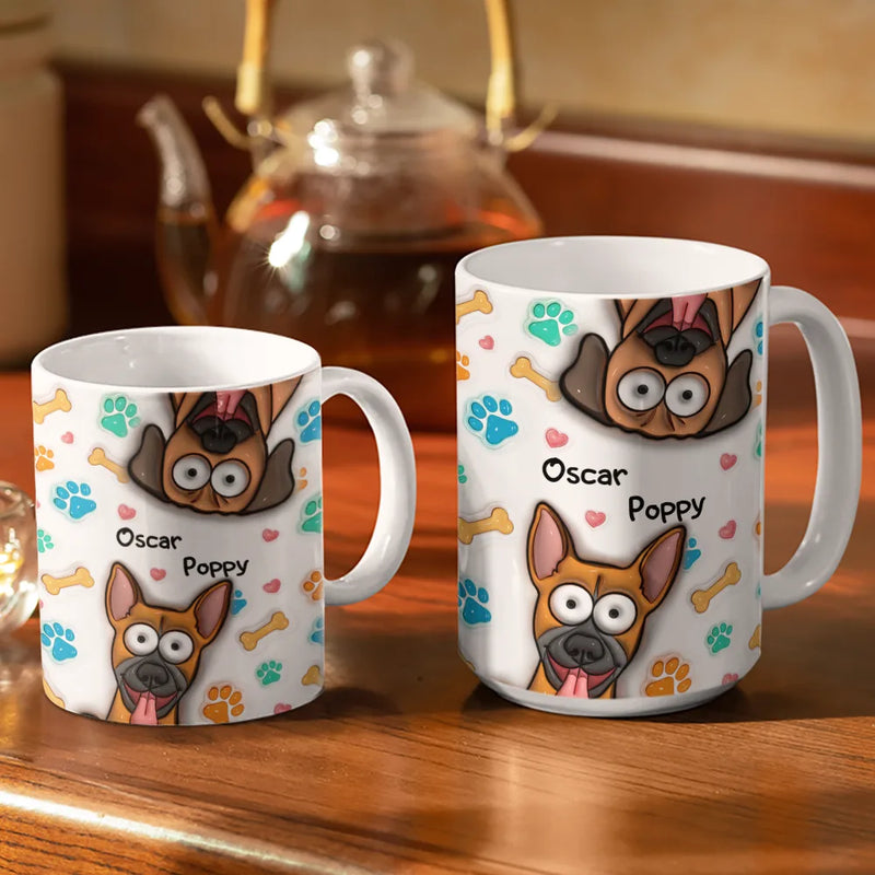 Dog Lovers, Dog Mom, Dog Dad, Cat Lovers, Cat Mom, Cat Dad, Pet Lovers, Pet Mom, Pet Dad, Happy - Dog Cat 3D Effect - 3D Inflated Effect Printed Mug, Personalized White Edge-to-Edge Mug