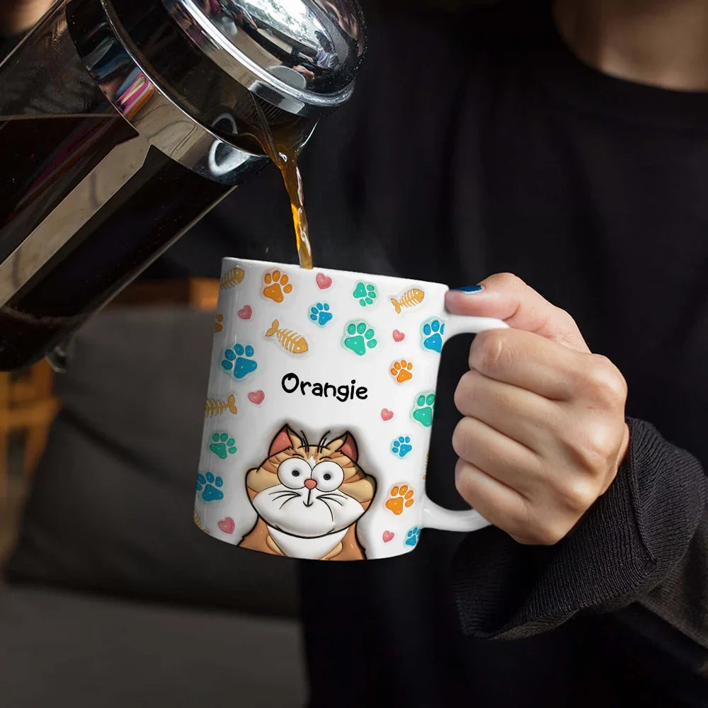 Dog Lovers, Dog Mom, Dog Dad, Cat Lovers, Cat Mom, Cat Dad, Pet Lovers, Pet Mom, Pet Dad, Happy - Dog Cat 3D Effect - 3D Inflated Effect Printed Mug, Personalized White Edge-to-Edge Mug