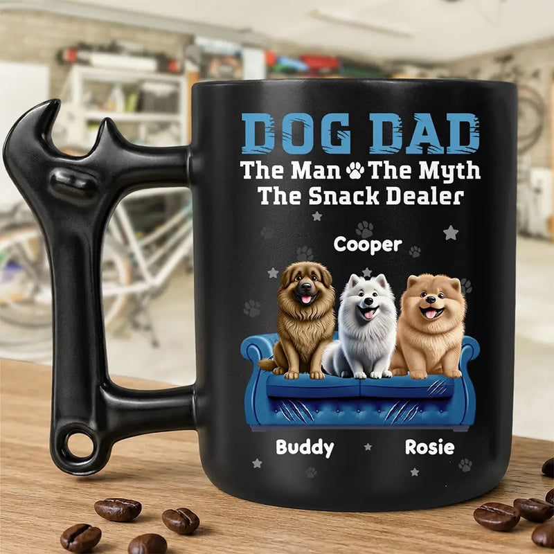 Gift For Men,Pet Lovers,Dog Lovers,Dog Dad,Dog Mom,Cat Lovers,Cat Mom,Cat Dad,Pet Dad,Pet Mom,Non-Eng,Icon,Playful - Dog Cat Dad The Snack Dealer - Personalized Wrench Shaped Handle Mug