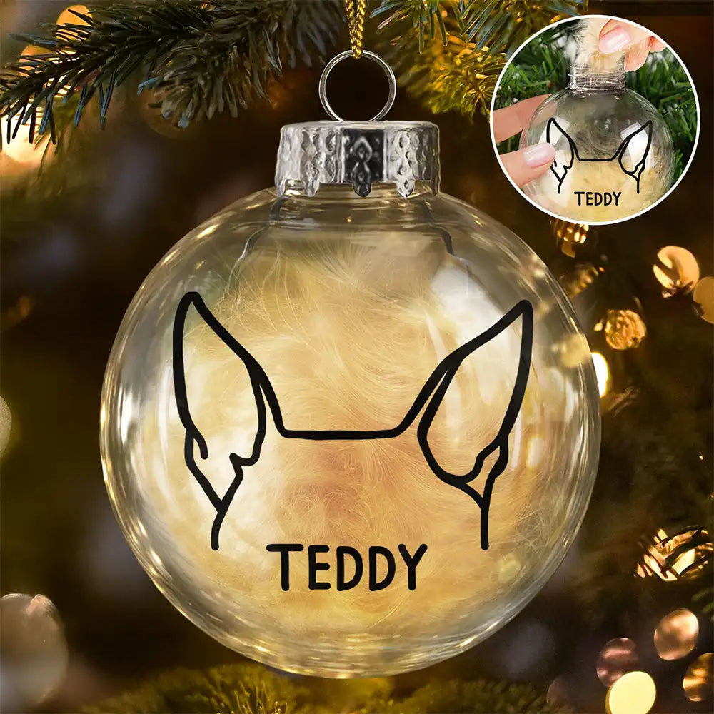 Dog Lovers,Cat Lovers,Christmas,Love - Dog Cat Ears Outline Custom Name - Personalized Fillable Clear Ball Ornament