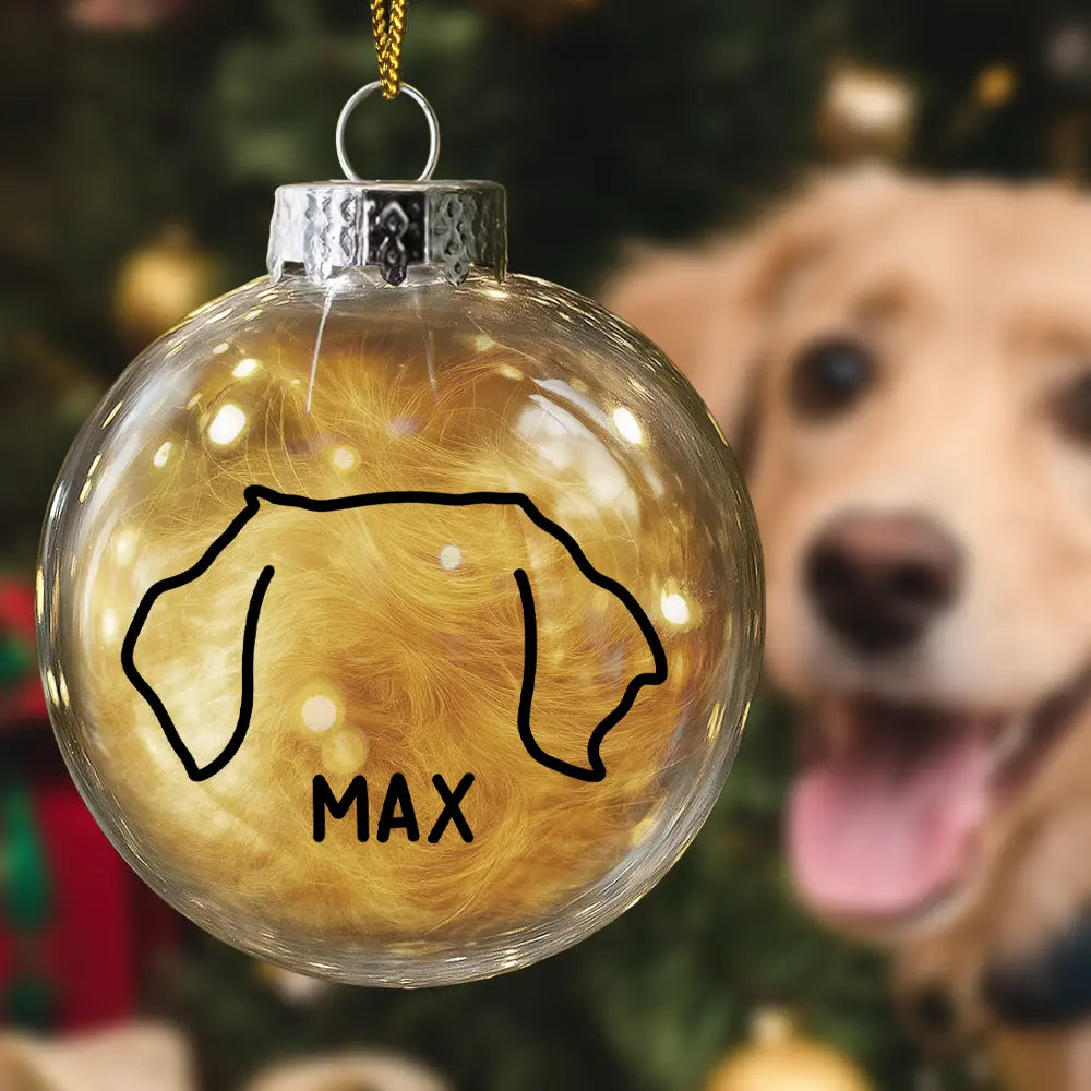 Dog Lovers,Cat Lovers,Christmas,Love - Dog Cat Ears Outline Custom Name - Personalized Fillable Clear Ball Ornament