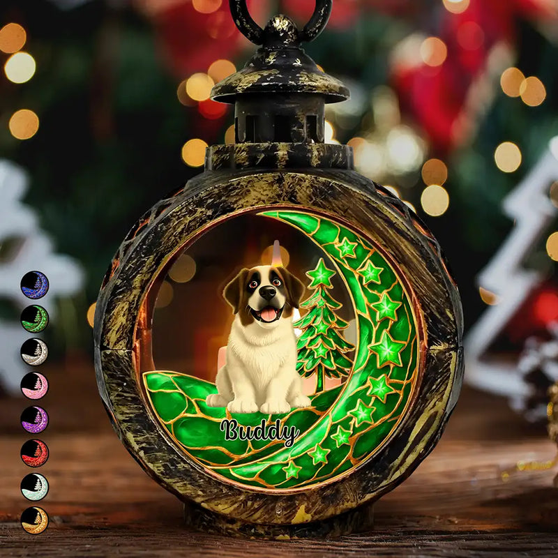 Dog Lovers,Dog Mom,Dog Dad,Dog Couple,Love,Christmas,Pet Lovers,Pet Mom,Pet Dad,Pet Couple,Cat Lovers,Cat Mom,Cat Dad,Cat Couple - Dog Cat Sitting With Stars 3D Effect - Personalized Candlelight Lantern Ornament