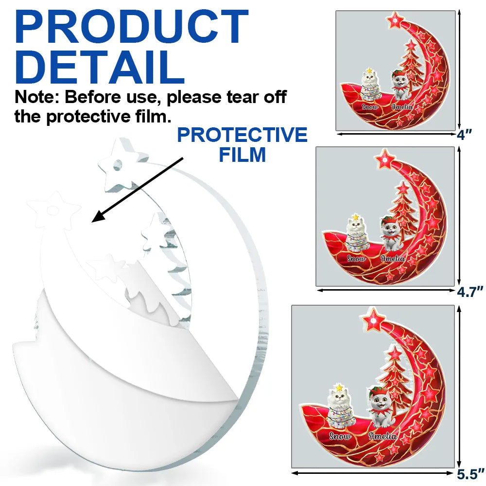 Dog Lovers,Dog Mom,Dog Dad,Dog Couple,Love,Christmas,Pet Lovers,Pet Mom,Pet Dad,Pet Couple,Cat Lovers,Cat Mom,Cat Dad,Cat Couple - Dog Cat Sitting With Stars 3D Effect - Personalized Custom Shaped Acrylic Ornament