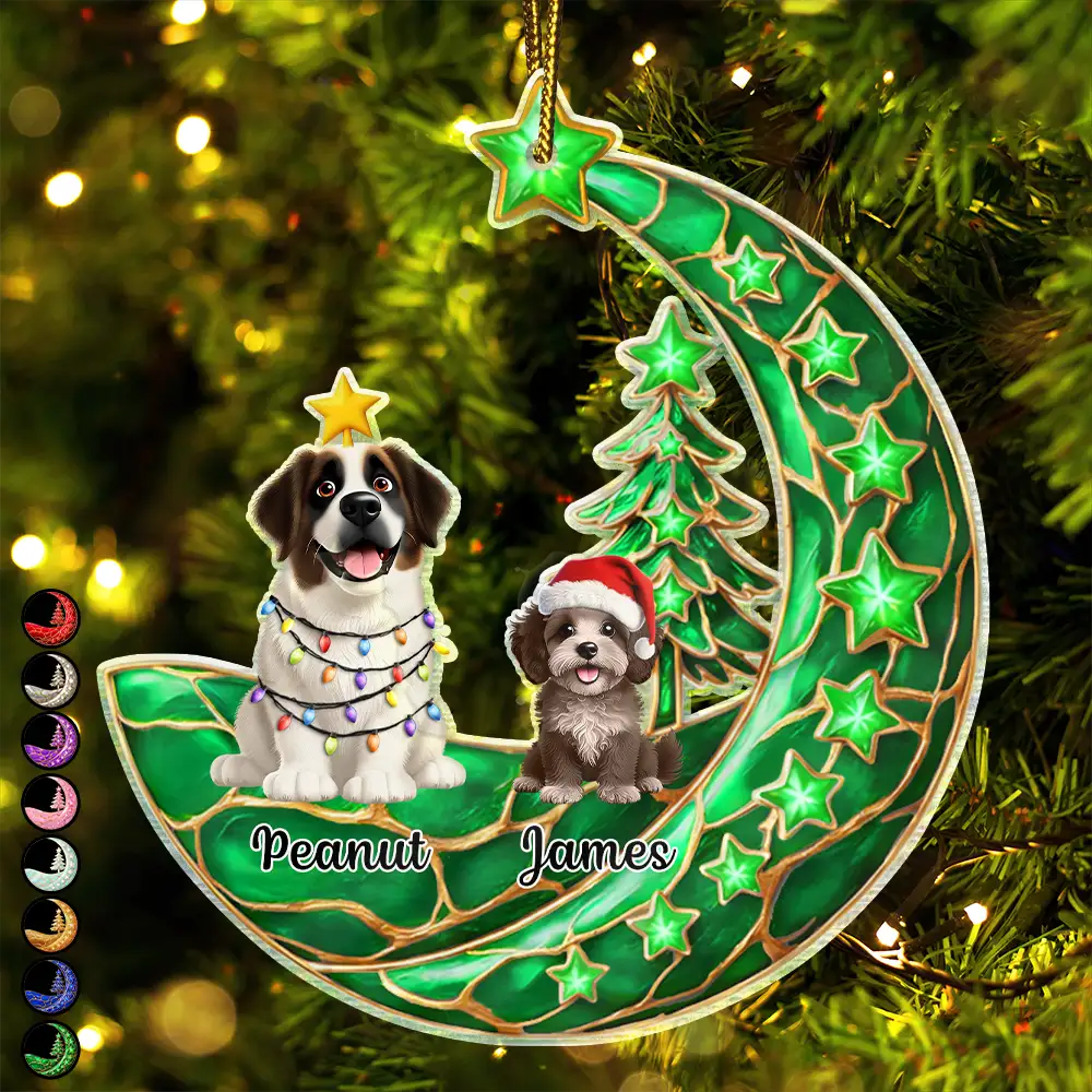 Dog Cat Sitting With Stars 3D Effect - Personalized Custom Shaped Acrylic Ornament