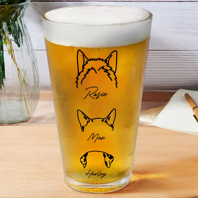 Happy,Dog Lovers,Cat Lovers,Pet Lovers - Dog Cat Sketch - Personalized Beer Glass