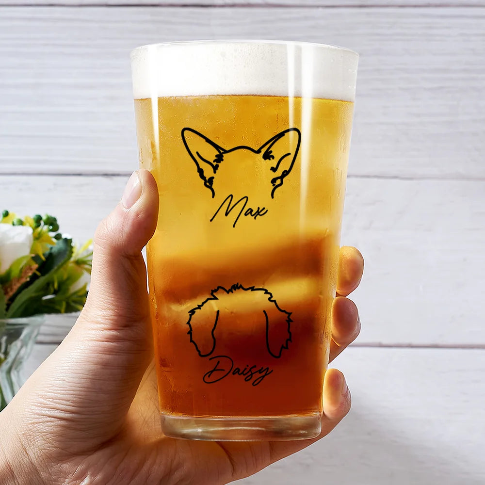 Happy,Dog Lovers,Cat Lovers,Pet Lovers - Dog Cat Sketch - Personalized Beer Glass