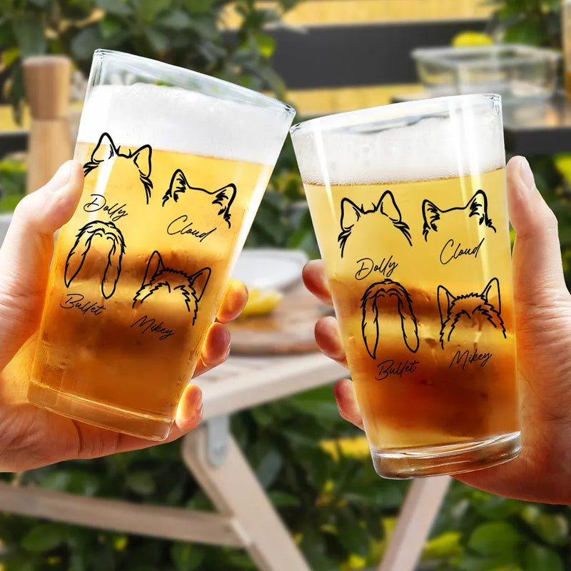 Happy,Dog Lovers,Cat Lovers,Pet Lovers - Dog Cat Sketch - Personalized Beer Glass