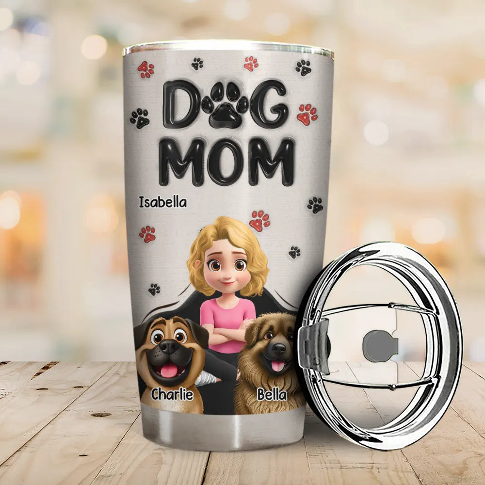 Pet Lovers,Pet Mom,Pet Dad,Dog Lovers,Dog Mom,Dog Dad,Happy - Dog Dad Dog Mom Pawprints 3D Effect - Personalized Tumbler
