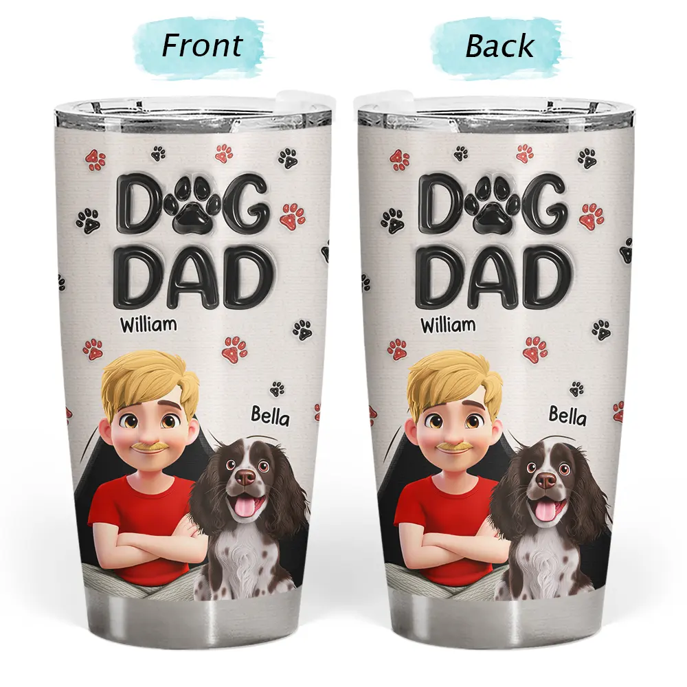 Pet Lovers,Pet Mom,Pet Dad,Dog Lovers,Dog Mom,Dog Dad,Happy - Dog Dad Dog Mom Pawprints 3D Effect - Personalized Tumbler