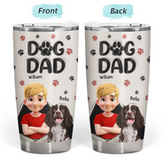 Pet Lovers,Pet Mom,Pet Dad,Dog Lovers,Dog Mom,Dog Dad,Happy - Dog Dad Dog Mom Pawprints 3D Effect - Personalized Tumbler