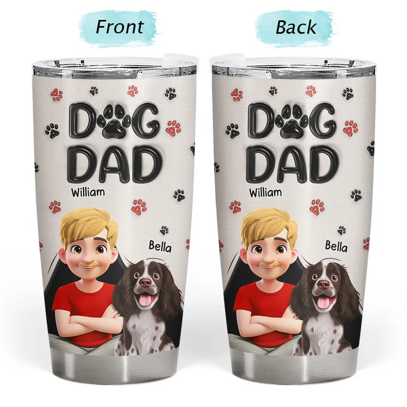 Pet Lovers,Pet Mom,Pet Dad,Dog Lovers,Dog Mom,Dog Dad,Happy - Dog Dad Dog Mom Pawprints 3D Effect - Personalized Tumbler