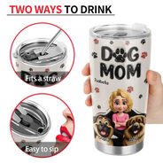 Pet Lovers,Pet Mom,Pet Dad,Dog Lovers,Dog Mom,Dog Dad,Happy - Dog Dad Dog Mom Pawprints 3D Effect - Personalized Tumbler