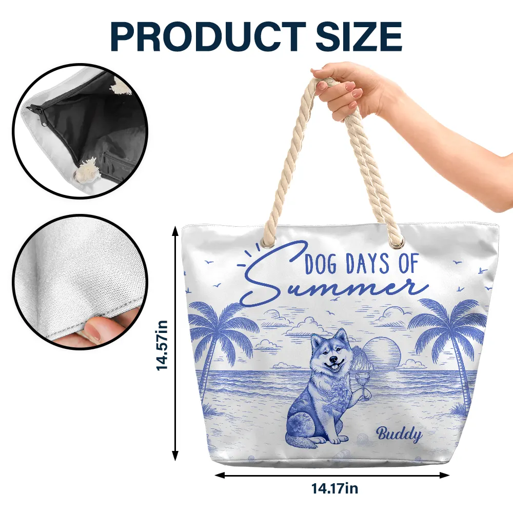 Dog Lovers,Dog Mom,Dog Dad,Pet Lovers,Pet Mom,Pet Dad,Summer,Happy - Dog Days Of Summer - Personalized Beach Bag