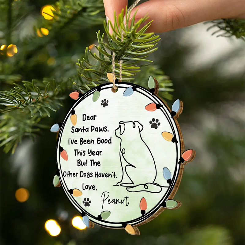 Pet Lovers, Pet Mom, Pet Dad, Dog Lovers, Dog Mom, Dog Dad, Christmas, Funny - Dog Dear Santa Paws - Personalized Custom Shaped Wooden Ornament