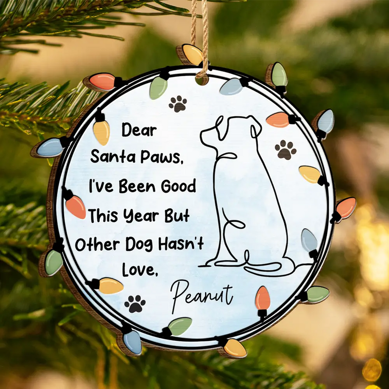 Pet Lovers, Pet Mom, Pet Dad, Dog Lovers, Dog Mom, Dog Dad, Christmas, Funny - Dog Dear Santa Paws - Personalized Custom Shaped Wooden Ornament
