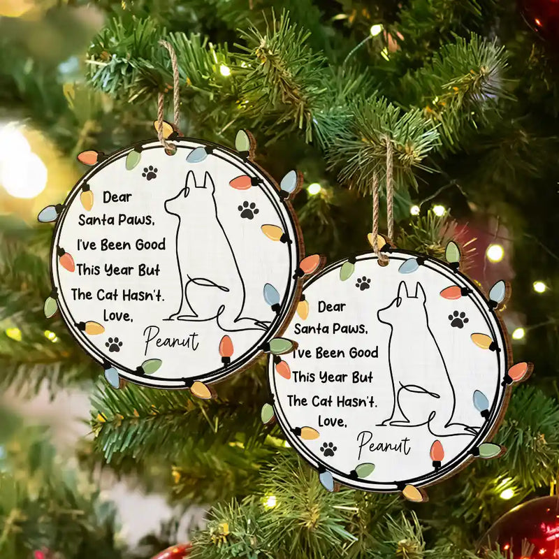 Pet Lovers, Pet Mom, Pet Dad, Dog Lovers, Dog Mom, Dog Dad, Christmas, Funny - Dog Dear Santa Paws - Personalized Custom Shaped Wooden Ornament