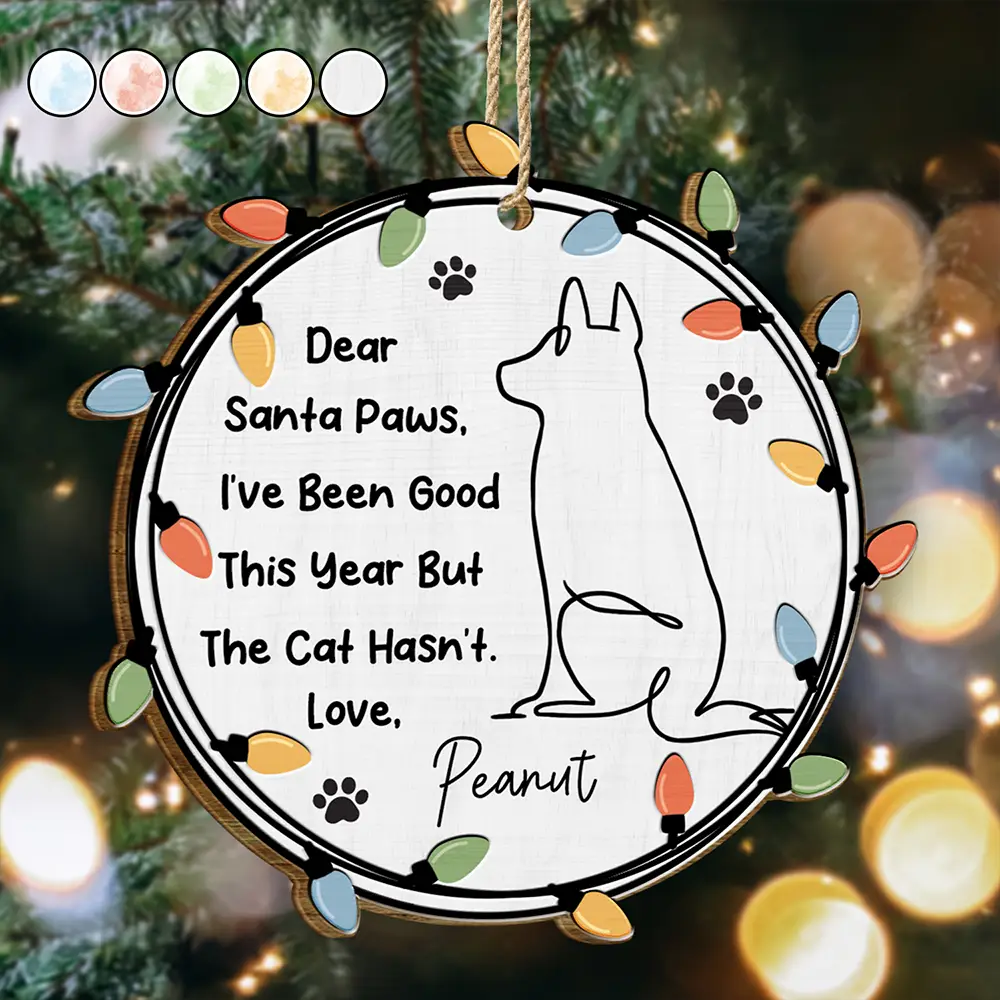 Pet Lovers, Pet Mom, Pet Dad, Dog Lovers, Dog Mom, Dog Dad, Christmas, Funny - Dog Dear Santa Paws - Personalized Custom Shaped Wooden Ornament