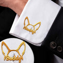 Dog Ears Line Art With Custom Name - Personalized Cufflinks