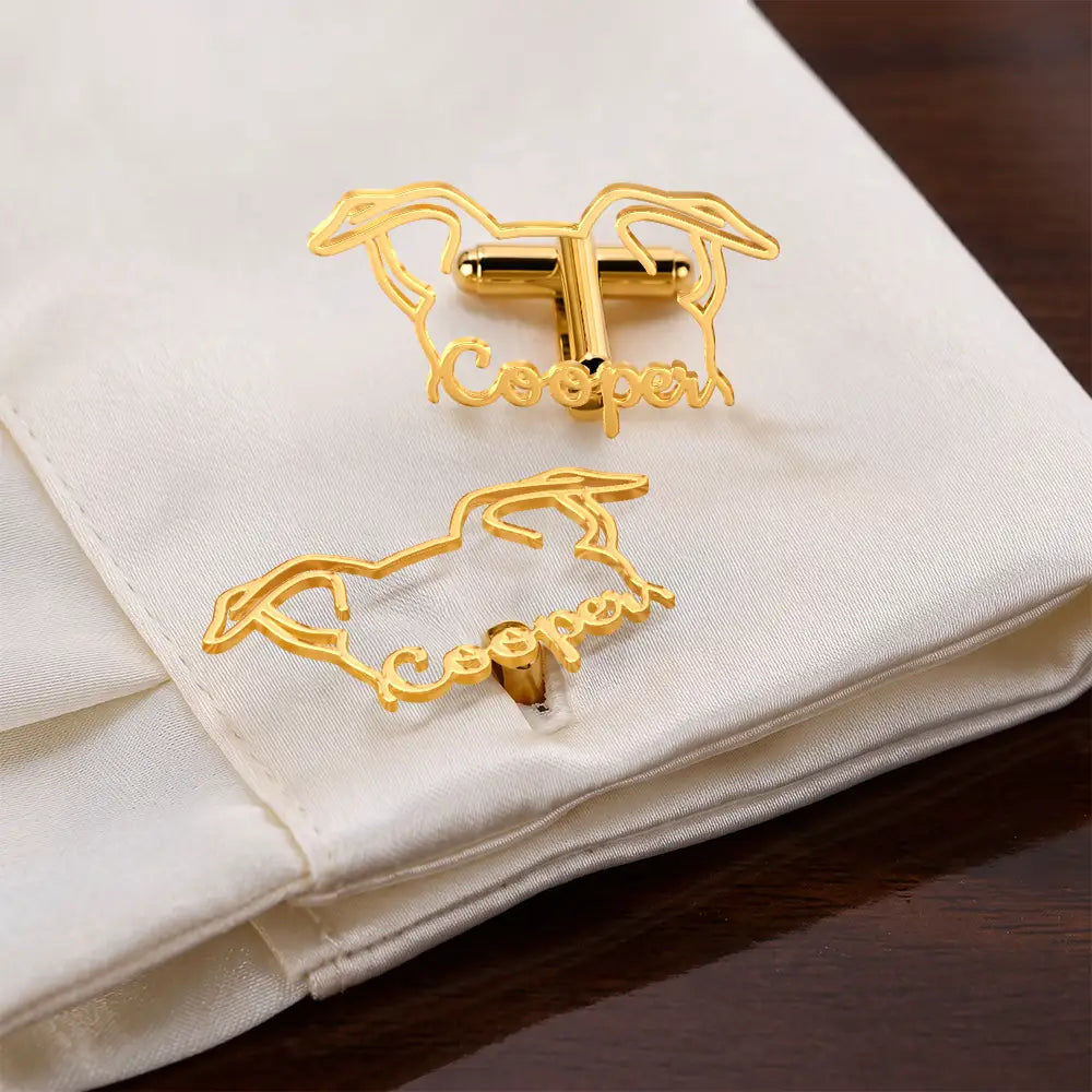 Adorable, Dog Lovers, Pet Lovers, Wedding, Vector - Dog Ears Line Art With Custom Name - Personalized Cufflinks