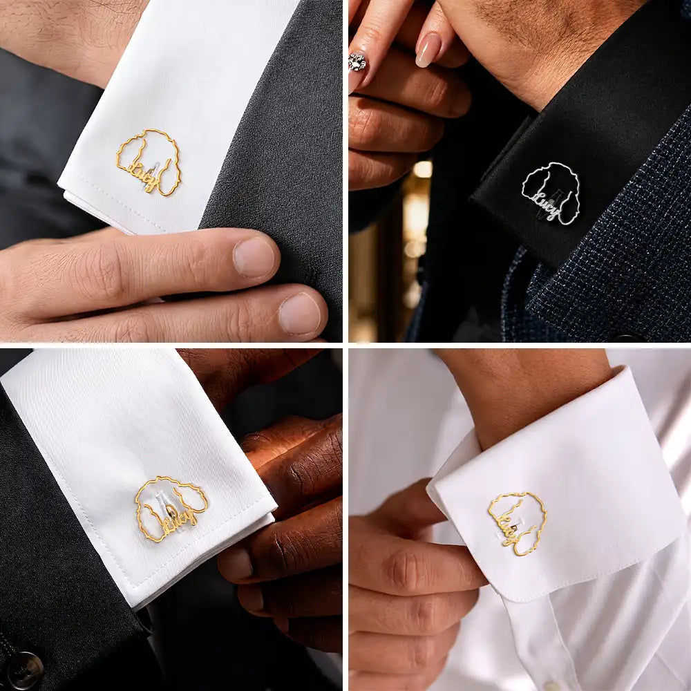 Dog Ears Line Art With Custom Name - Personalized Cufflinks