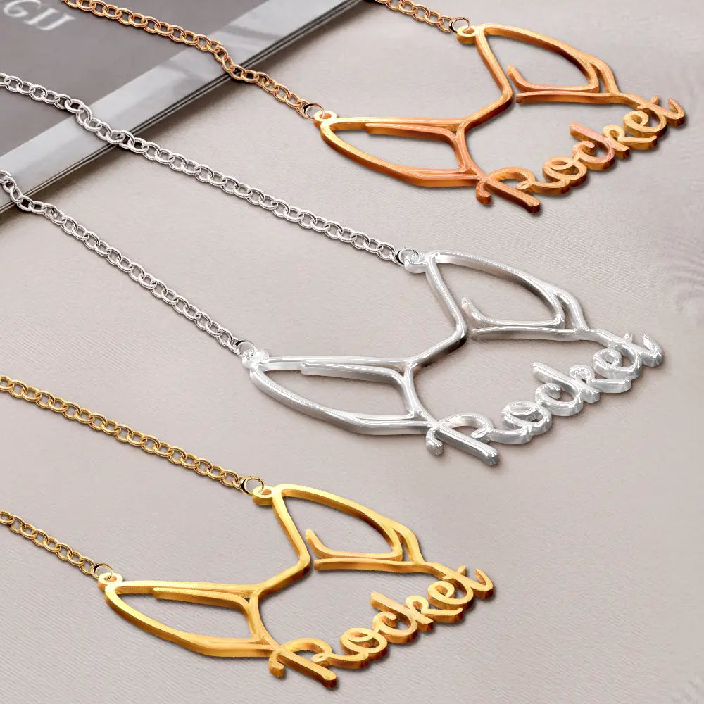 Dog Lovers,Dog Mom,Pet Lovers,Pet Mom,Love - Dog Ears Line Art With Custom Name - Personalized Letter Necklace