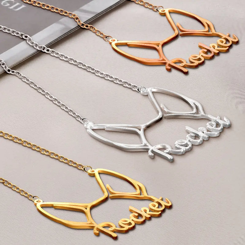 Dog Lovers,Dog Mom,Pet Lovers,Pet Mom,Love - Dog Ears Line Art With Custom Name - Personalized Letter Necklace